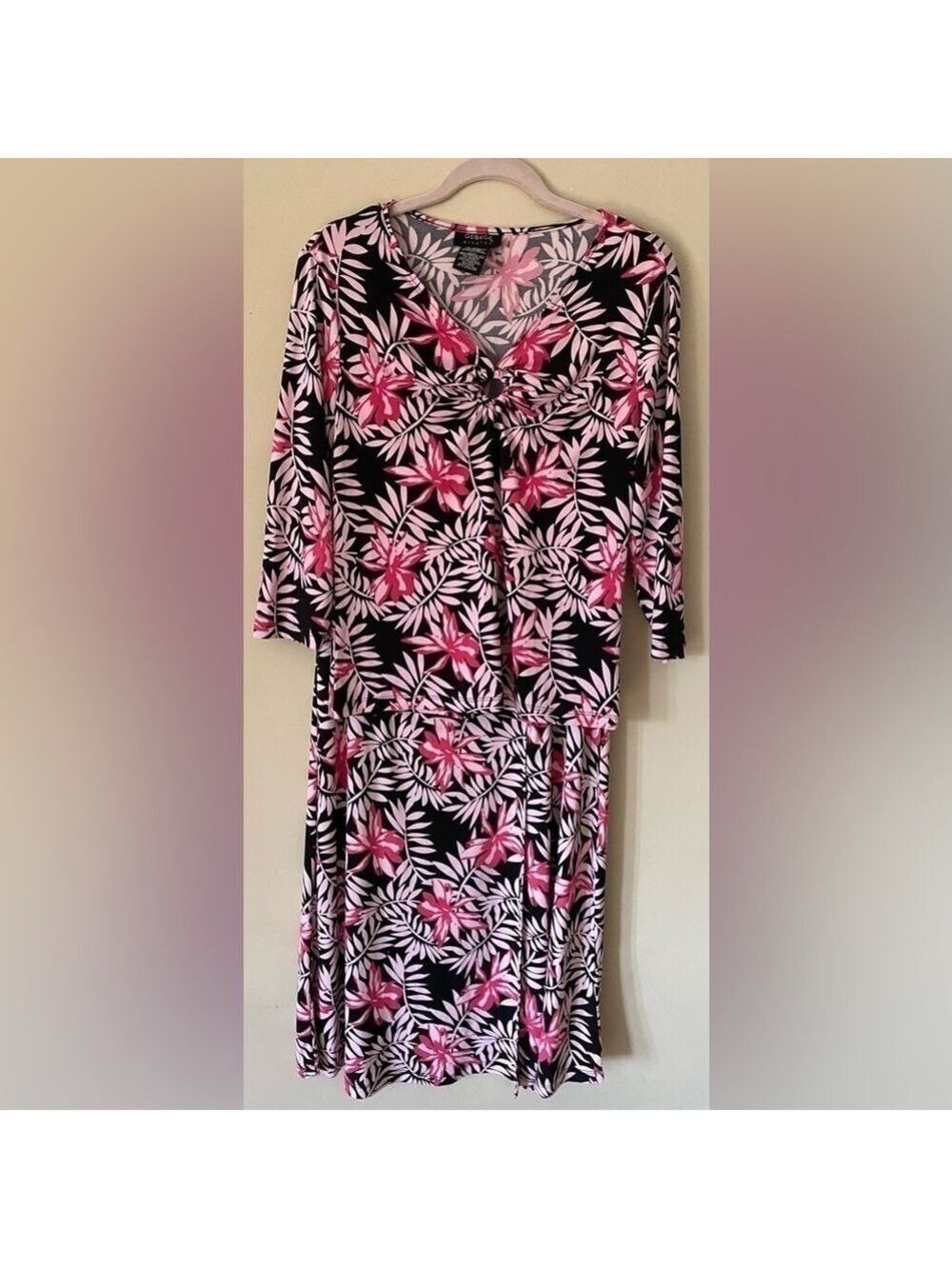 George Pink and Black Floral and Leaf Skirt Set M